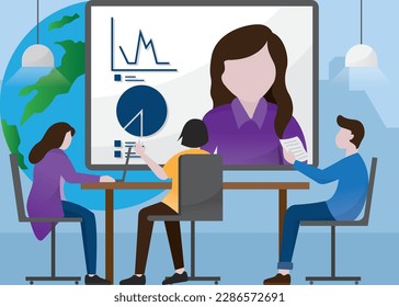 Teamwork illustration concept banner. office people, flat style cartoon isolated on white background