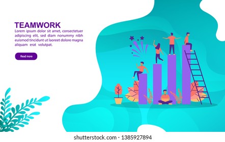 Teamwork illustration concept with character. Template for, banner, presentation, social media, poster, advertising, promotion