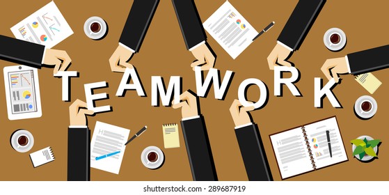 Teamwork illustration. Teamwork concept. Flat design illustration concepts for teamwork, team, solidarity, meeting, working, business, career, development, brainstorming, strategy, creative.
