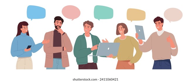 Teamwork illustration. Modern people work together	
