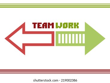 Teamwork illustration two arrow red and green concept design business creative poster