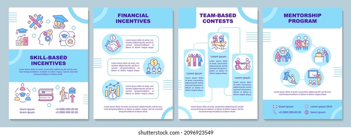 Teamwork incentives blue brochure template. Workers motivation. Booklet print design with linear icons. Vector layouts for presentation, annual reports, ads. Arial-Black, Myriad Pro-Regular fonts used