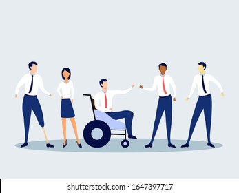 Teamwork. Inclusive Society. Office Business Meeting. Flat Editable Vector Illustration Isolated On The Light Background