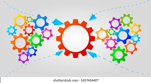 Teamwork infographic concept with colorful gears icons. Business strategy, leadership. Idea of partnership and collaboration. Flat banner design for development, team work, project management
