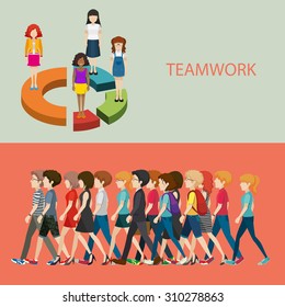 Teamwork infographic with people and graph illustration