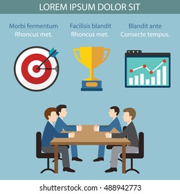 Teamwork infographic set with business avatars and world map vector illustration.