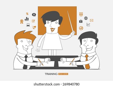 Material de infografía de trabajo en equipo.Formación comercial de diseño conceptual. La gente rodeaba iconos de interfaz.