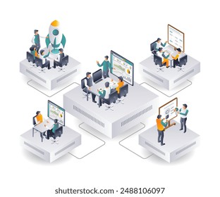 Teamwork in IT Innovation isometric illustration