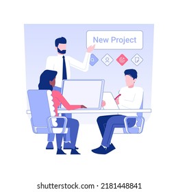 Teamwork isolated concept vector illustration. Group of diverse colleagues discussing new project, teamwork organization, business etiquette, corporate culture, company rules vector concept.