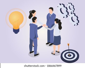 Teamwork isometric 3d vector concept for banner, website, illustration, landing page, flyer, etc