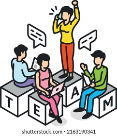 Icono isométrico de trabajo en equipo. Equipo de trabajo