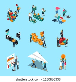 Teamwork Isometric Icons Set