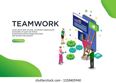 Teamwork isometric vector illustration concept. can use for, template, ui, landing page,  hero header, mobile app, banner, poster, flyer - Vector