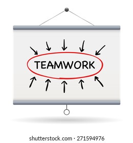 teamwork keyword on projector screen  illustration design over a white background