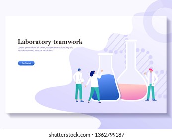 Teamwork laboratory research with science glass est tube vector illustration concept, people por chemiceal liquid , can use for, landing page, template, ui, web, mobile app, poster, banner, flyer