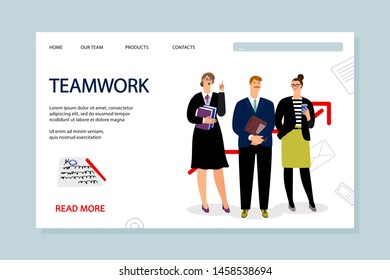 Teamwork landing page vector template with businesspeople characters