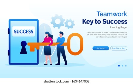 Teamwork landing page website illustration flat vector template
