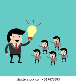teamwork with leader idea. cartoon vector illustration for business design, team led by the chief
