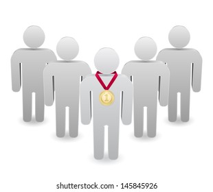 líder de trabajo en equipo con medalla