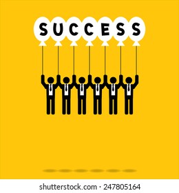 teamwork leadership carry success balloon on yellow background vector: business concept