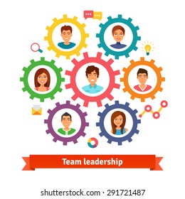 Teamwork and leadership concept. Flat vector illustration isolated on white background,
