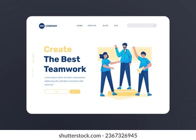 Teamwork leadership illustration on landing page design