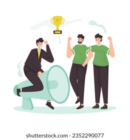 Teamwork leadership motivates team flat illustration