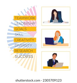 Teamwork, leadership, skill development, vector illustration.