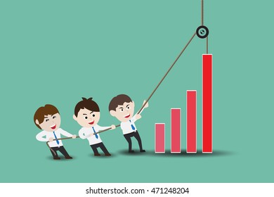 Teamwork Leading To Accelerate Business Growth, Flat Design Vector Illustration Business Concept