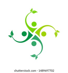 teamwork leaf logo design illustration