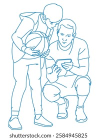 Teamwork in Learning- Father and Son Watching Basketball Techniques