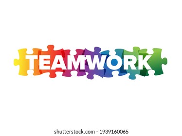 Teamwork lettering template made from puzzle pieces with teamwork text in the background. Teamwork concept illustration article header banner