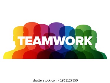 Teamwork lettering template made from team members profile icons with teamwork text in the background. Teamwork concept illustration article header banner