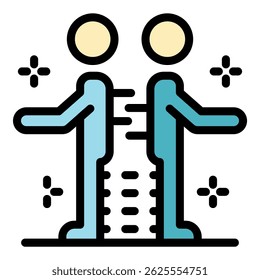 Symbol für Teamwork und Lebenskompetenz. Umriss Teamwork Lebensfähigkeit Vektorsymbol Farbe flach einzeln