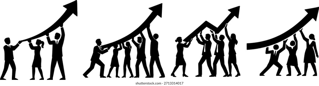Teamwork Lifting Growth Arrow Icon Set
