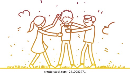 Teamwork line art vector, collaboration concept, team building illustration, united workforce, corporate teamwork, group effort, employee appreciation day concept, unity, partnership, connection
