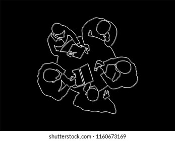 Teamwork line drawing, vector illustration design. People collection.