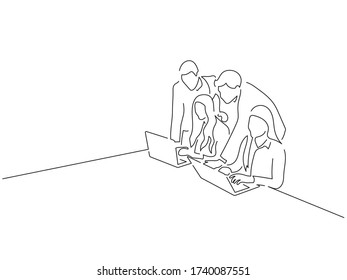 Teamwork line drawing, vector illustration design.