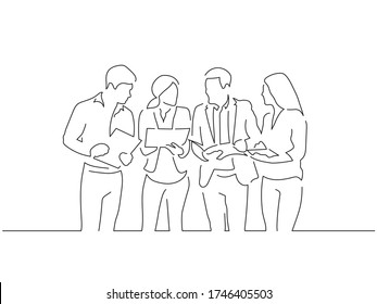 Dibujo de línea de trabajo en equipo, diseño de ilustración vectorial.