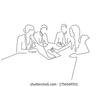 Teamwork line drawing, vector illustration design.