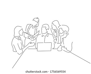 Teamwork line drawing, vector illustration design.