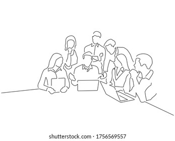 Dibujo de línea de trabajo en equipo, diseño de ilustración vectorial.
