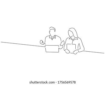 Teamwork line drawing, vector illustration design.