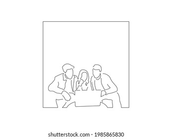 Teamwork line drawing, vector illustration design.