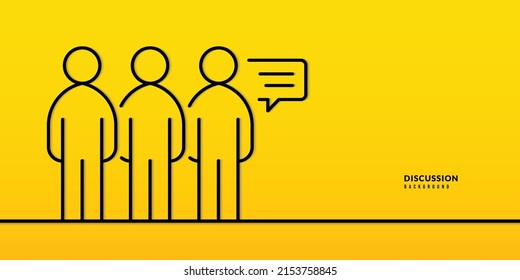 Teamwork line drwaing with lightbulb on yellow background. Business discussion and brainstorming concept, Businessman colleagues partners discussing strategy.