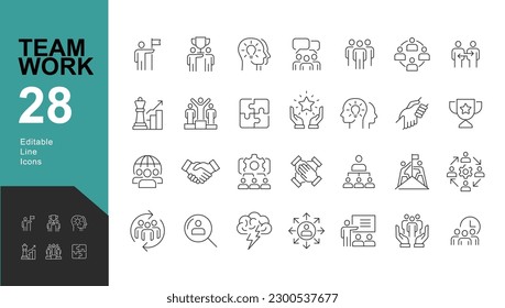 Teamwork Line Editable Icons set. Vector illustration in modern thin line style of business icons:  Collaboration, Research, Meeting and more. Pictograms and infographics for mobile apps