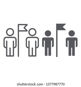 Teamwork line and glyph icon, team and people, two men and flag sign, vector graphics, a linear pattern on a white background, eps 10.