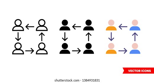 Teamwork line icon of 3 types: color, black and white, outline. Isolated vector sign symbol.