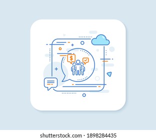 Icono de línea de trabajo en equipo. Botón de vector cuadrado abstracto. Signo de chat de empleados. Símbolo de valor de núcleo. Icono de línea de trabajo en equipo. Concepto de burbuja de discursos. Vector