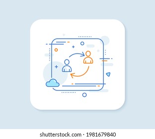 Teamwork line icon. Abstract square vector button. User communication or Human resources. Profile Avatar sign. Person silhouette symbol. User communication line icon. Quality concept badge. Vector